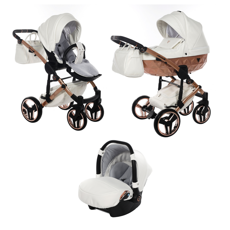 JUNAMA FLUO INDIVIDUAL SATIN WHITE ROSE GOLD - 3IN1 (INCLUDES CAR SEAT)