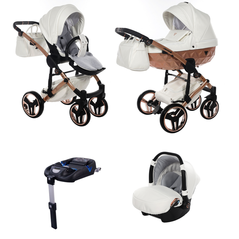 JUNAMA FLUO INDIVIDUAL SATIN WHITE ROSE GOLD - 4IN1 (INCLUDES CAR SEAT & ISOFIX BASE)