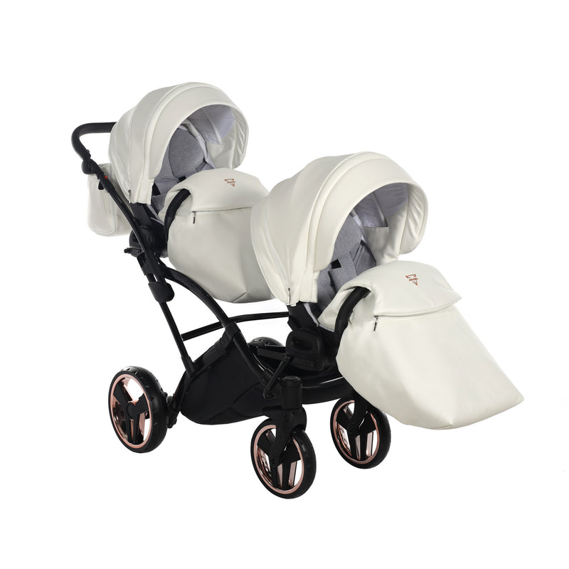 JUNAMA FLUO INDIVIDUAL SATIN ROSE GOLD WHITE DUO SLIM - 2IN1 (2 X CARRYCOTS & 2 X SEAT UNITS)