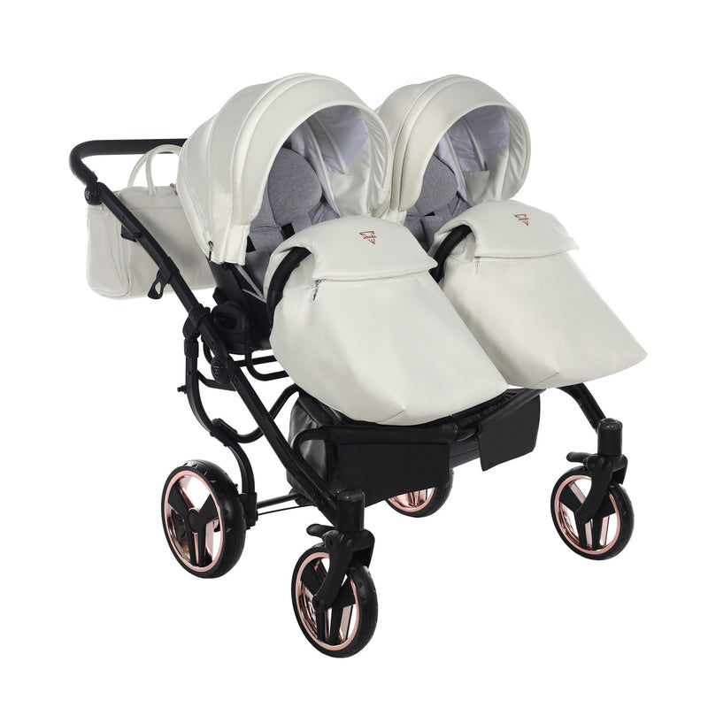 JUNAMA FLUO INDIVIDUAL SATIN DUO WHITE ROSE GOLD - 2IN1 (2 X CARRYCOTS & 2 X SEAT UNITS)