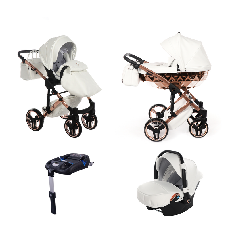 JUNAMA FLUO INDIVIDUAL MIRROR WHITE ROSE GOLD - 4IN1 (INCLUDES CAR SEAT & ISOFIX BASE)