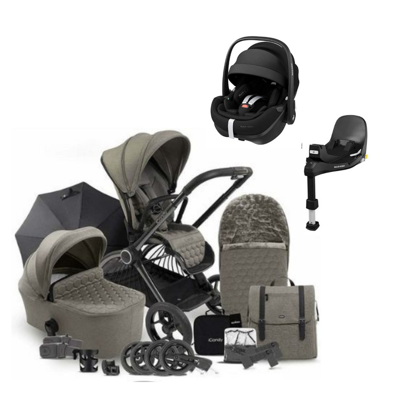 iCandy Core Complete Bundle + Maxi Cosi Pebble 360 Pro Car Seat & FamilyFix 360 Pro Base - Light Moss