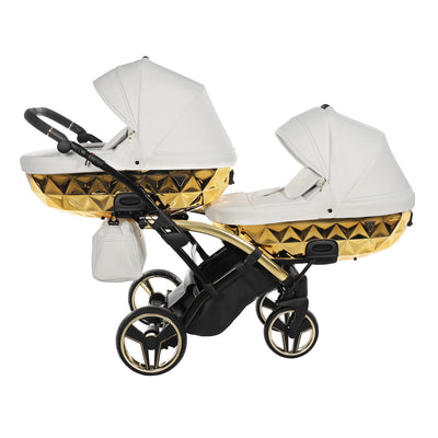 JUNAMA FLUO INDIVIDUAL MIRROR WHITE GOLD DUO SLIM - 2IN1 (2 X CARRYCOTS & 2 X SEAT UNITS)