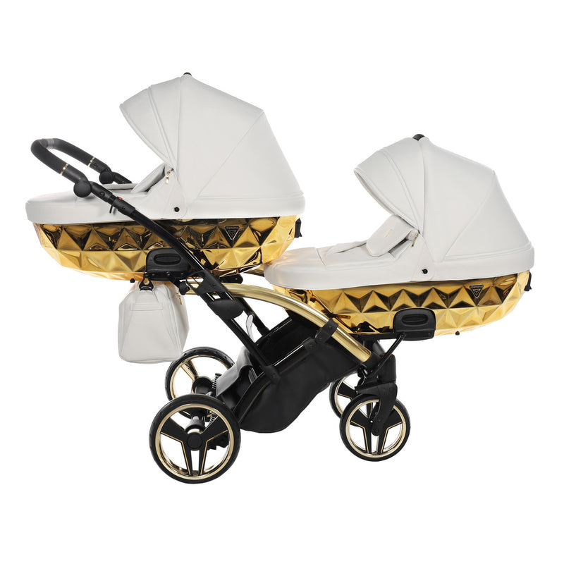 JUNAMA FLUO INDIVIDUAL MIRROR WHITE GOLD DUO SLIM - 2IN1 (2 X CARRYCOTS & 2 X SEAT UNITS)