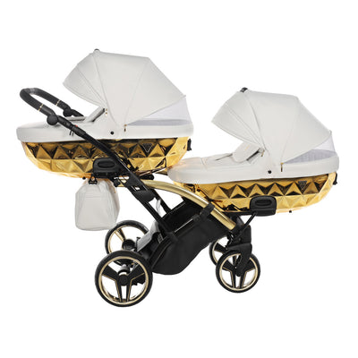 JUNAMA FLUO INDIVIDUAL MIRROR WHITE GOLD DUO SLIM - 2IN1 (2 X CARRYCOTS & 2 X SEAT UNITS)