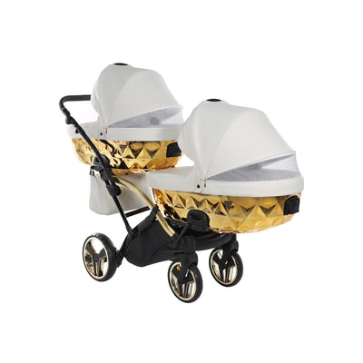 JUNAMA FLUO INDIVIDUAL MIRROR WHITE GOLD DUO SLIM - 2IN1 (2 X CARRYCOTS & 2 X SEAT UNITS)