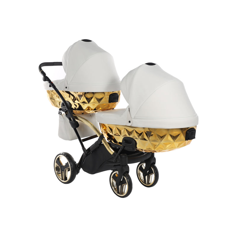 JUNAMA FLUO INDIVIDUAL MIRROR WHITE GOLD DUO SLIM - 2IN1 (2 X CARRYCOTS & 2 X SEAT UNITS)