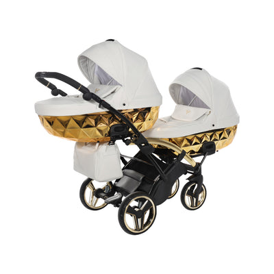 JUNAMA FLUO INDIVIDUAL MIRROR WHITE GOLD DUO SLIM - 2IN1 (2 X CARRYCOTS & 2 X SEAT UNITS)