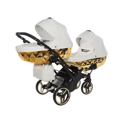 JUNAMA FLUO INDIVIDUAL MIRROR WHITE GOLD DUO SLIM - 2IN1 (2 X CARRYCOTS & 2 X SEAT UNITS)