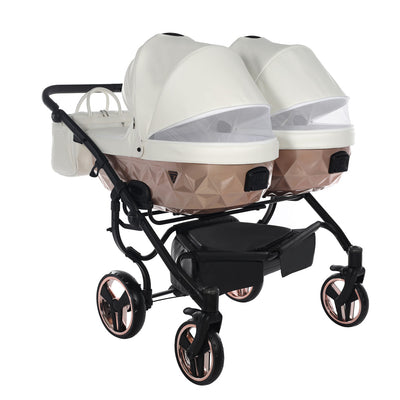 JUNAMA FLUO INDIVIDUAL SATIN DUO WHITE ROSE GOLD - 2IN1 (2 X CARRYCOTS & 2 X SEAT UNITS)