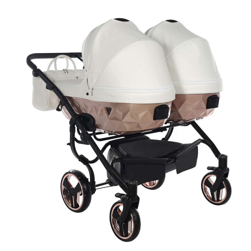 JUNAMA FLUO INDIVIDUAL SATIN DUO WHITE ROSE GOLD - 2IN1 (2 X CARRYCOTS & 2 X SEAT UNITS)