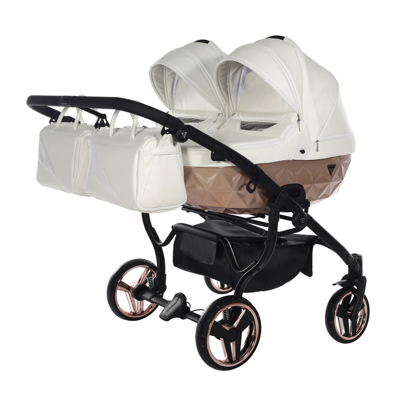 JUNAMA FLUO INDIVIDUAL SATIN DUO WHITE ROSE GOLD - 2IN1 (2 X CARRYCOTS & 2 X SEAT UNITS)