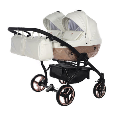 JUNAMA FLUO INDIVIDUAL SATIN DUO WHITE ROSE GOLD - 2IN1 (2 X CARRYCOTS & 2 X SEAT UNITS)