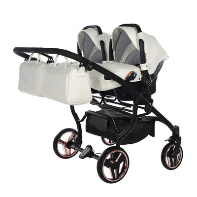 JUNAMA FLUO INDIVIDUAL SATIN DUO WHITE ROSE GOLD - 2IN1 (2 X CARRYCOTS & 2 X SEAT UNITS)