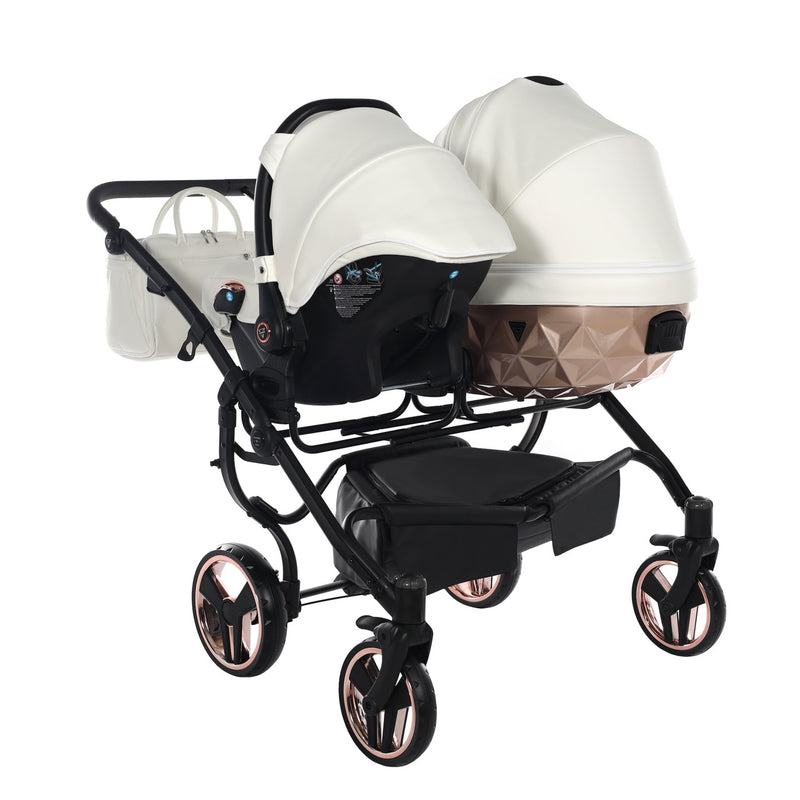 JUNAMA FLUO INDIVIDUAL SATIN DUO WHITE ROSE GOLD - 2IN1 (2 X CARRYCOTS & 2 X SEAT UNITS)