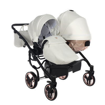 JUNAMA FLUO INDIVIDUAL SATIN DUO WHITE ROSE GOLD - 2IN1 (2 X CARRYCOTS & 2 X SEAT UNITS)