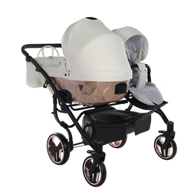 JUNAMA FLUO INDIVIDUAL SATIN DUO WHITE ROSE GOLD - 2IN1 (2 X CARRYCOTS & 2 X SEAT UNITS)