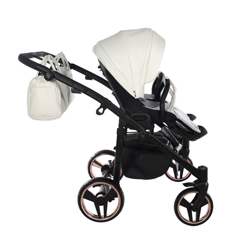 JUNAMA FLUO INDIVIDUAL SATIN DUO WHITE ROSE GOLD - 2IN1 (2 X CARRYCOTS & 2 X SEAT UNITS)