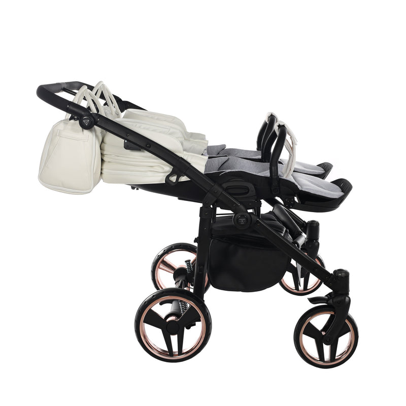 JUNAMA FLUO INDIVIDUAL SATIN DUO WHITE ROSE GOLD - 2IN1 (2 X CARRYCOTS & 2 X SEAT UNITS)