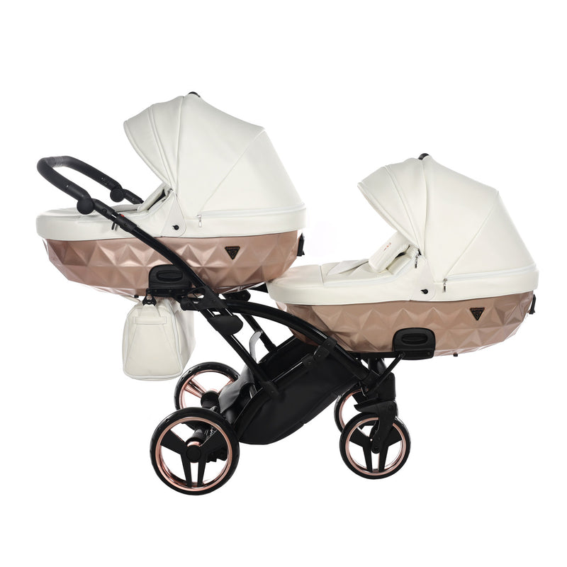 JUNAMA FLUO INDIVIDUAL SATIN ROSE GOLD WHITE DUO SLIM - 2IN1 (2 X CARRYCOTS & 2 X SEAT UNITS)