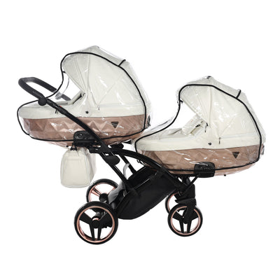 JUNAMA FLUO INDIVIDUAL SATIN ROSE GOLD WHITE DUO SLIM - 2IN1 (2 X CARRYCOTS & 2 X SEAT UNITS)