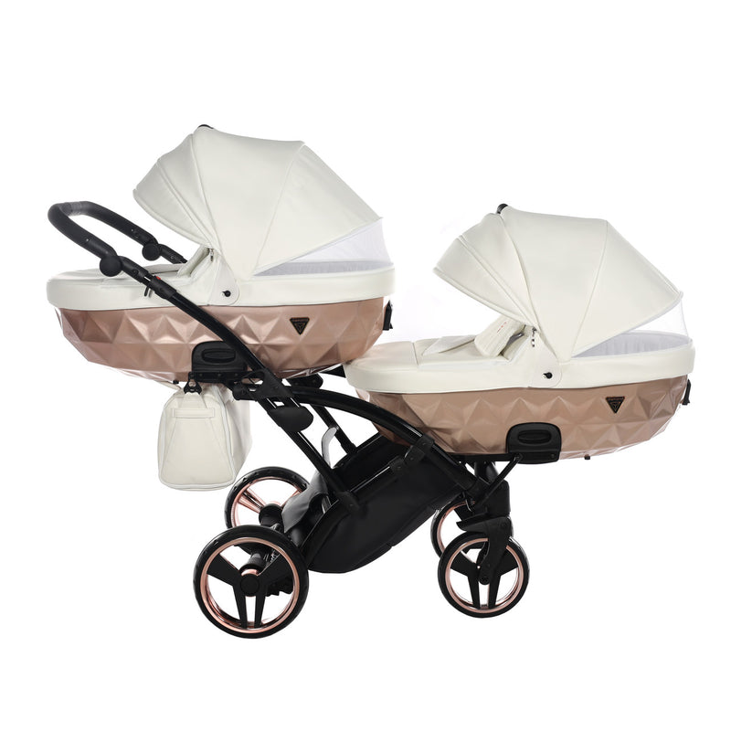 JUNAMA FLUO INDIVIDUAL SATIN ROSE GOLD WHITE DUO SLIM - 2IN1 (2 X CARRYCOTS & 2 X SEAT UNITS)