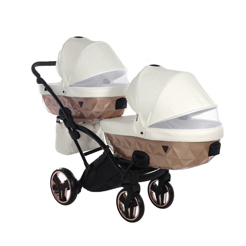 JUNAMA FLUO INDIVIDUAL SATIN ROSE GOLD WHITE DUO SLIM - 2IN1 (2 X CARRYCOTS & 2 X SEAT UNITS)