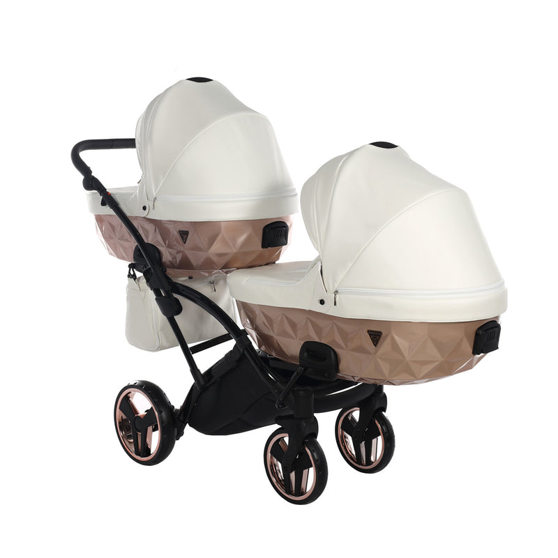 JUNAMA FLUO INDIVIDUAL SATIN ROSE GOLD WHITE DUO SLIM - 2IN1 (2 X CARRYCOTS & 2 X SEAT UNITS)