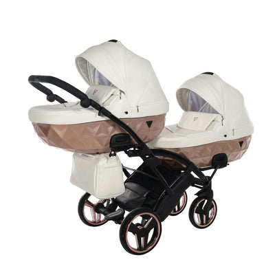 JUNAMA FLUO INDIVIDUAL SATIN ROSE GOLD WHITE DUO SLIM - 2IN1 (2 X CARRYCOTS & 2 X SEAT UNITS)