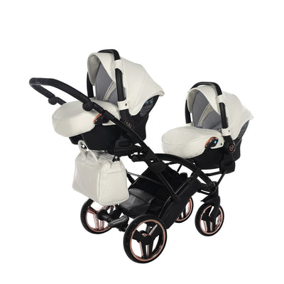 JUNAMA FLUO INDIVIDUAL SATIN ROSE GOLD WHITE DUO SLIM - 2IN1 (2 X CARRYCOTS & 2 X SEAT UNITS)