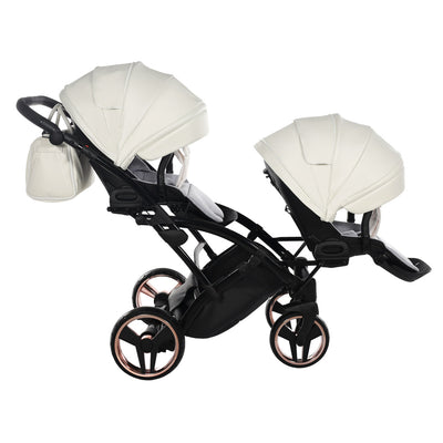 JUNAMA FLUO INDIVIDUAL SATIN ROSE GOLD WHITE DUO SLIM - 2IN1 (2 X CARRYCOTS & 2 X SEAT UNITS)