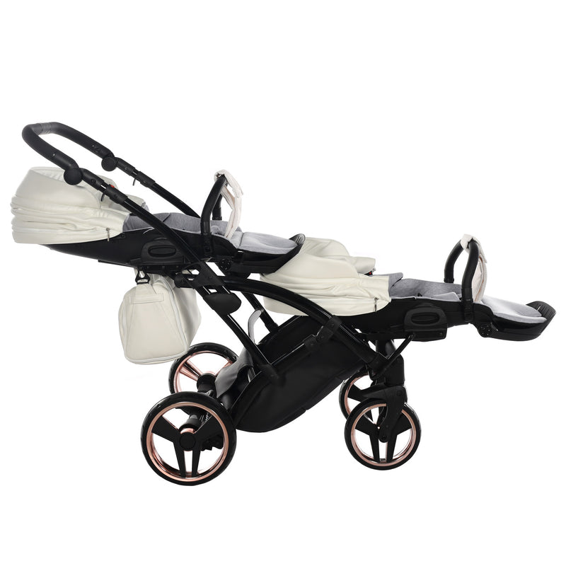 JUNAMA FLUO INDIVIDUAL SATIN ROSE GOLD WHITE DUO SLIM - 2IN1 (2 X CARRYCOTS & 2 X SEAT UNITS)