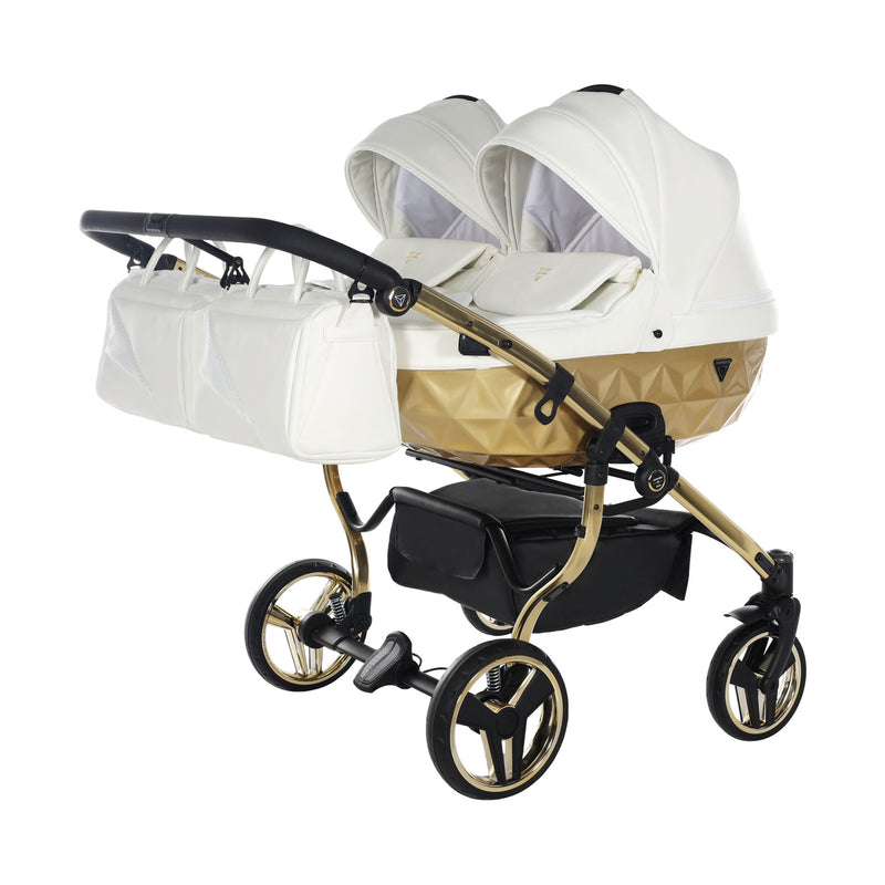 JUNAMA FLUO INDIVIDUAL SATIN DUO WHITE GOLD - 2IN1 (2 X CARRYCOTS & 2 X SEAT UNITS)