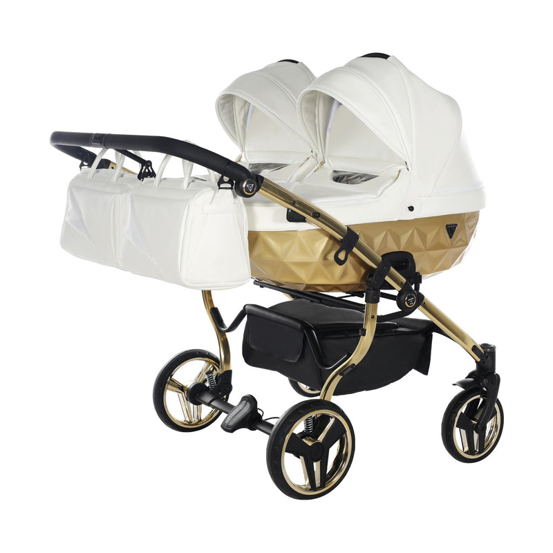 JUNAMA FLUO INDIVIDUAL SATIN DUO WHITE GOLD - 2IN1 (2 X CARRYCOTS & 2 X SEAT UNITS)