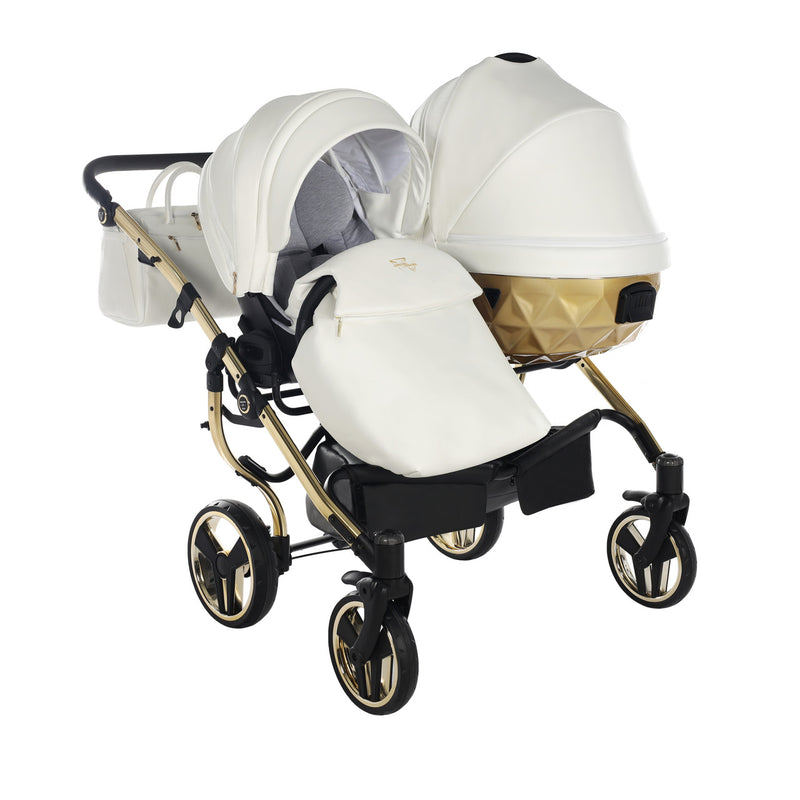 JUNAMA FLUO INDIVIDUAL SATIN DUO WHITE GOLD - 2IN1 (2 X CARRYCOTS & 2 X SEAT UNITS)