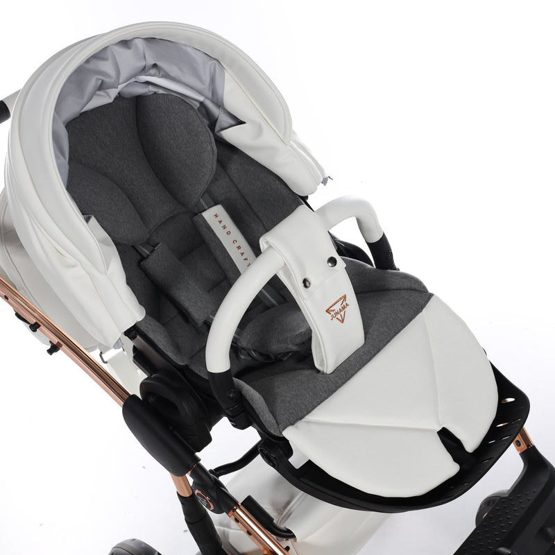 JUNAMA HANDCRAFT WHITE ROSE GOLD - 4IN1 (INCLUDES CAR SEAT & ISOFIX BASE)