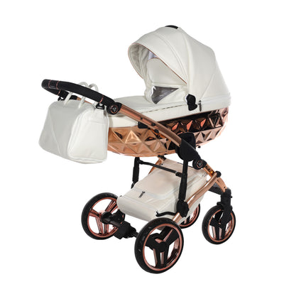 JUNAMA FLUO INDIVIDUAL MIRROR WHITE ROSE GOLD - 4IN1 (INCLUDES CAR SEAT & ISOFIX BASE)