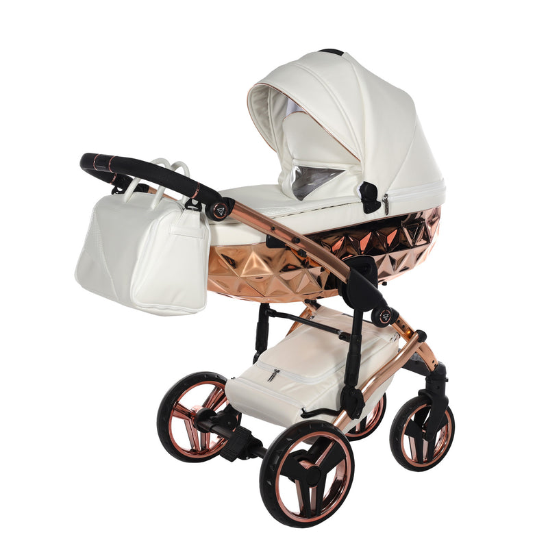 JUNAMA FLUO INDIVIDUAL MIRROR WHITE ROSE GOLD - 4IN1 (INCLUDES CAR SEAT & ISOFIX BASE)