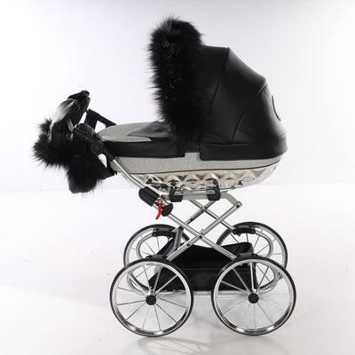 JUNAMA HANDCRAFT GLITTER BLACK SILVER DOLL'S PRAM