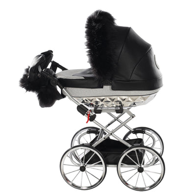 JUNAMA HANDCRAFT GLITTER BLACK SILVER DOLL'S PRAM