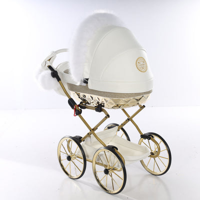 JUNAMA HANDCRAFT GLITTER WHITE GOLD DOLL'S PRAM