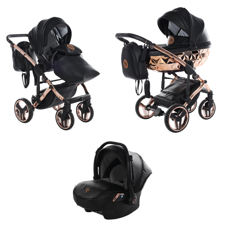 JUNAMA HANDCRAFT BLACK ROSE GOLD - 3IN1 (INCLUDES CAR SEAT)