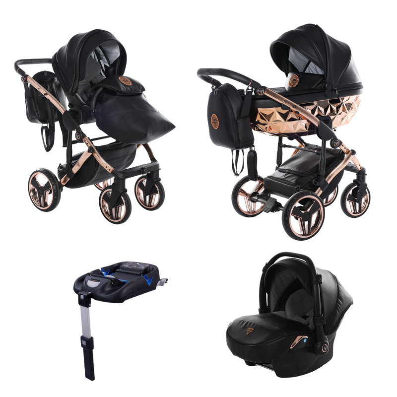 JUNAMA HANDCRAFT BLACK ROSE GOLD - 4IN1 (INCLUDES CAR SEAT & ISOFIX BASE)