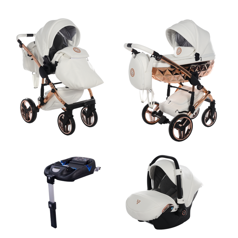 JUNAMA HANDCRAFT WHITE ROSE GOLD - 4IN1 (INCLUDES CAR SEAT & ISOFIX BASE)