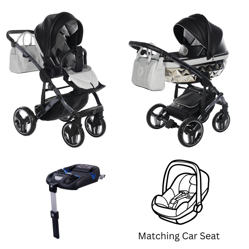 JUNAMA HANDCRAFT GLITTER BLACK - 4IN1 (INCLUDES CAR SEAT & ISOFIX BASE)