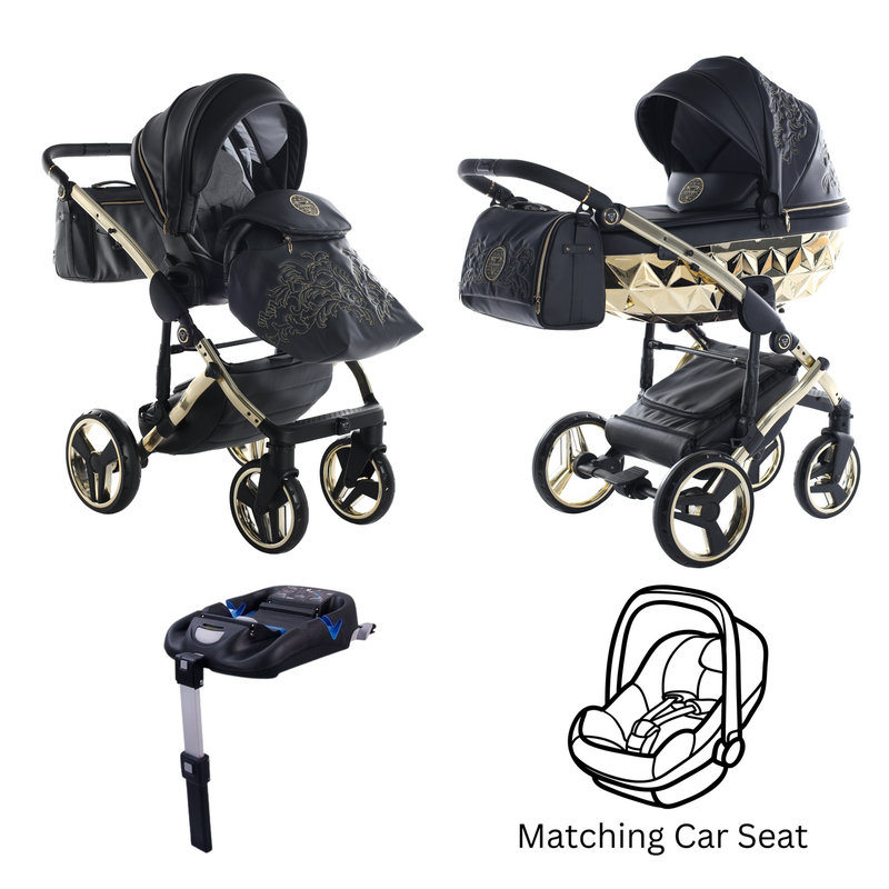 JUNAMA HANDCRAFT ENZO BLACK GOLD - 4IN1 (INCLUDES CAR SEAT & ISOFIX BASE)