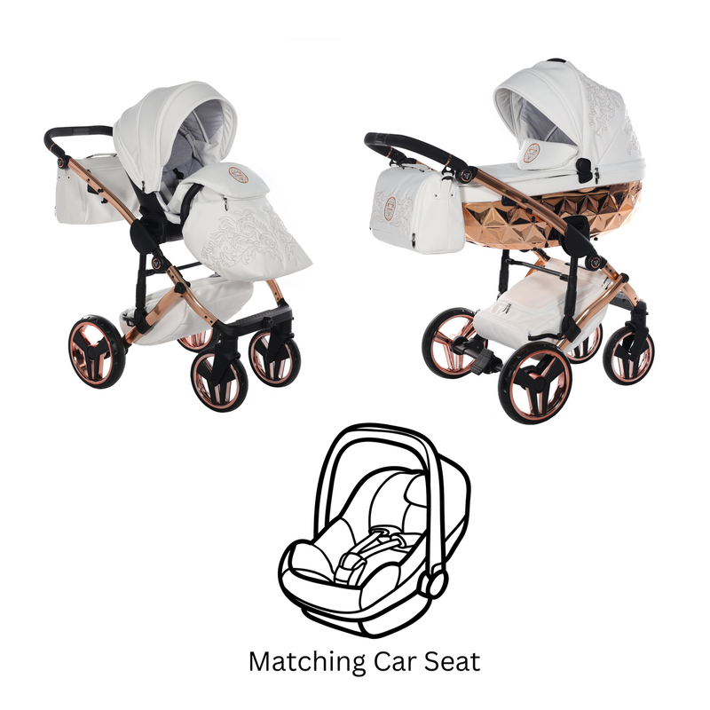 JUNAMA HANDCRAFT ENZO WHITE ROSE GOLD - 3IN1 (INCLUDES CAR SEAT)