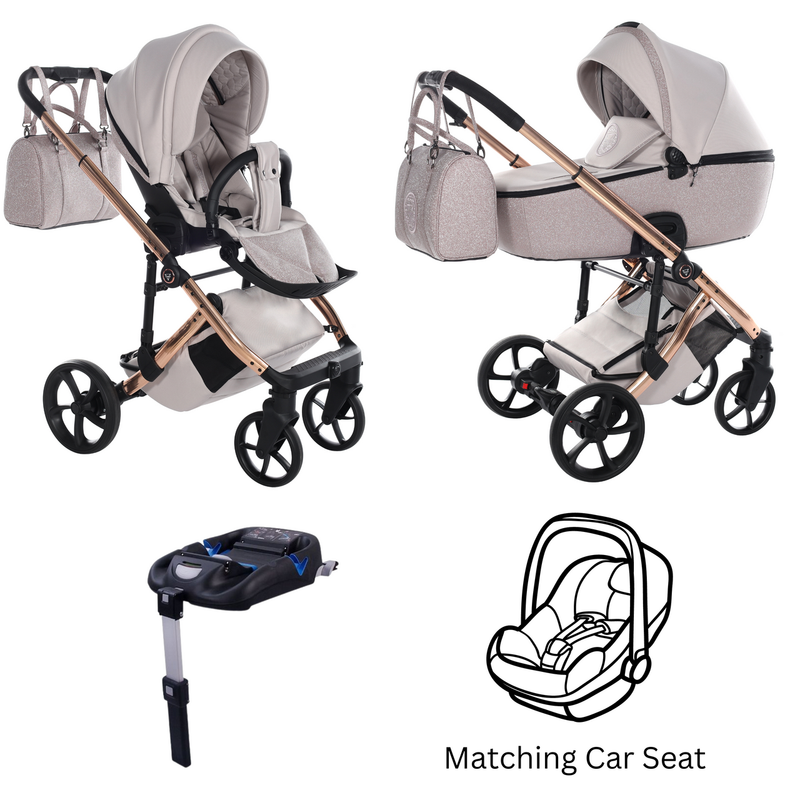 JUNAMA GLITTER DUSTY PINK - 4IN1 (INCLUDES CAR SEAT & ISOFIX BASE)