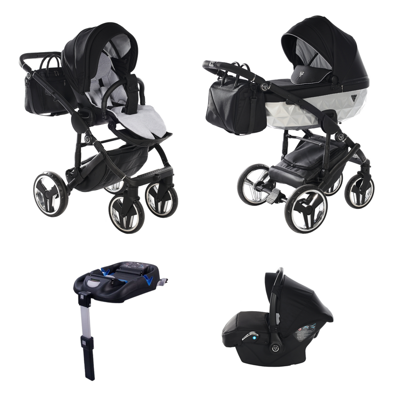 JUNAMA FLUO INDIVIDUAL SATIN BLACK SILVER - 4IN1 (INCLUDES CAR SEAT & ISOFIX BASE)