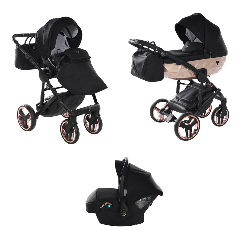 JUNAMA FLUO INDIVIDUAL SATIN BLACK ROSE GOLD - 3IN1 (INCLUDES CAR SEAT)